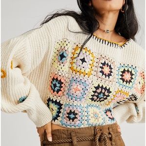 NWT Free People Dahlia Crochet Pullover Antique Pearl Combo Style 78764768 Sz LG